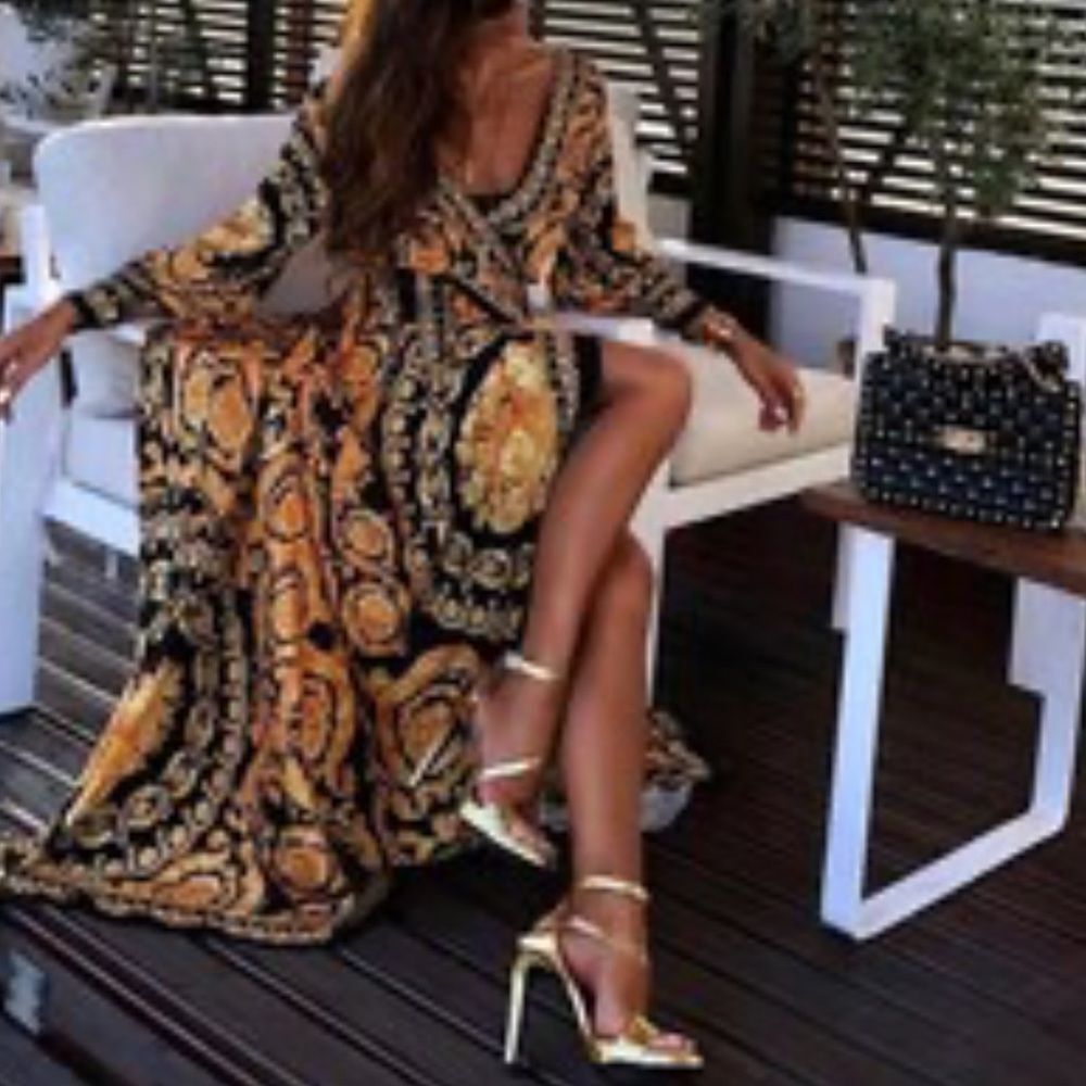 Chic Black and gold Patterned Swim Coverup